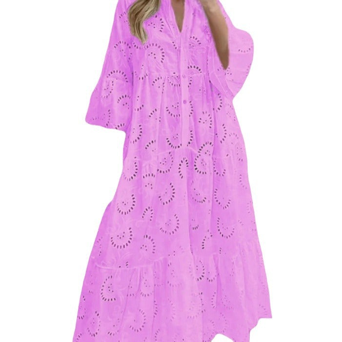 Solid color openwork loose casual dress