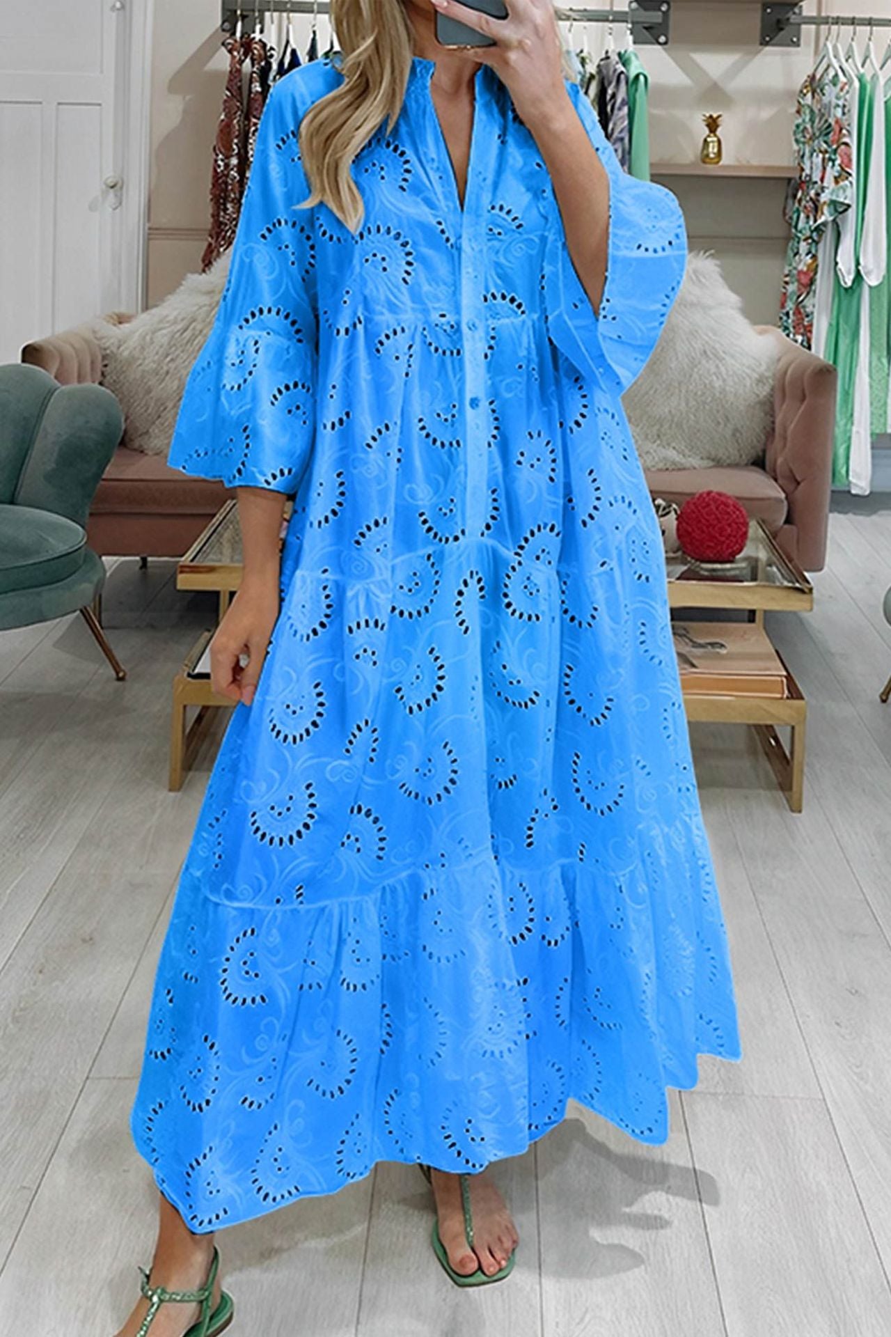 Solid color openwork loose casual dress