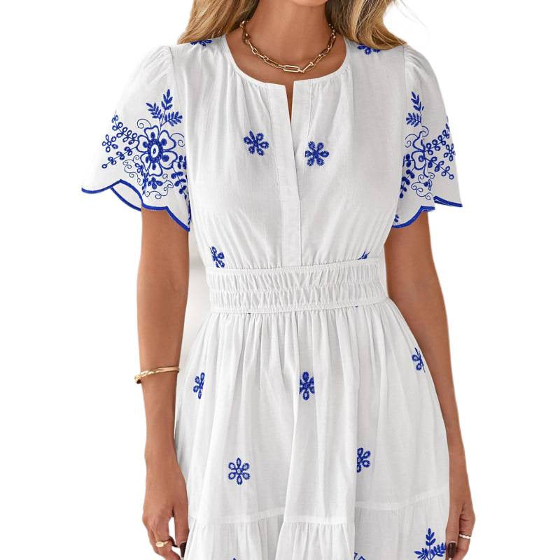 Floral Short Sleeve V Neck Maxi Elastic Waist Dress