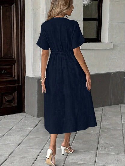 Solid Color V-Neck Cotton Dress