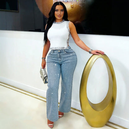 Rhinestone straight leg jeans