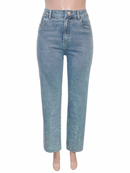 Rhinestone straight leg jeans