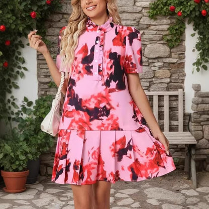 Pleat Hem Floral Dress