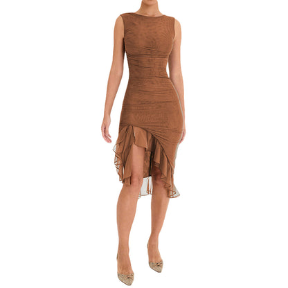 Pleated Round Neck Sleeveless Dress