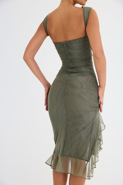 Pleated Round Neck Sleeveless Dress