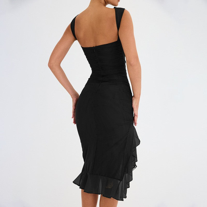 Pleated Round Neck Sleeveless Dress