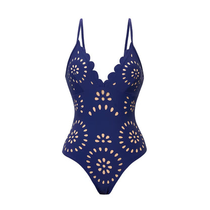 Bathing Suit Petal Hollow V Neck Swimsuit and Skirt