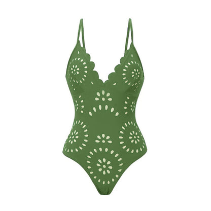 Bathing Suit Petal Hollow V Neck Swimsuit and Skirt
