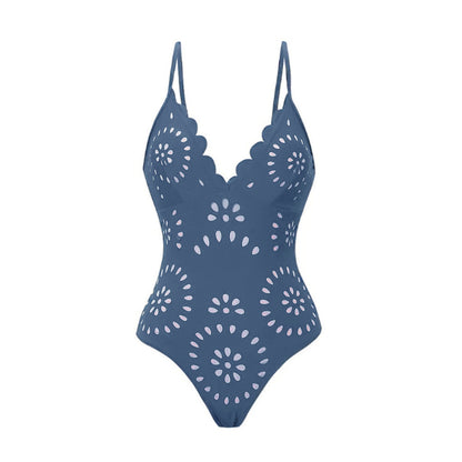 Bathing Suit Petal Hollow V Neck Swimsuit and Skirt