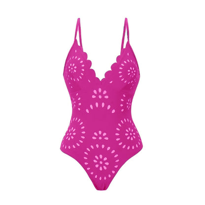 Bathing Suit Petal Hollow V Neck Swimsuit and Skirt