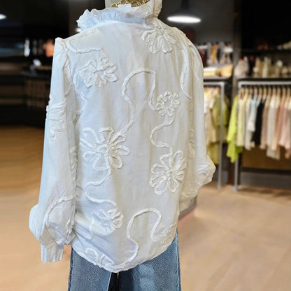 Button Down 3d Floral Top