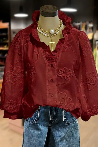 Button Down 3d Floral Top