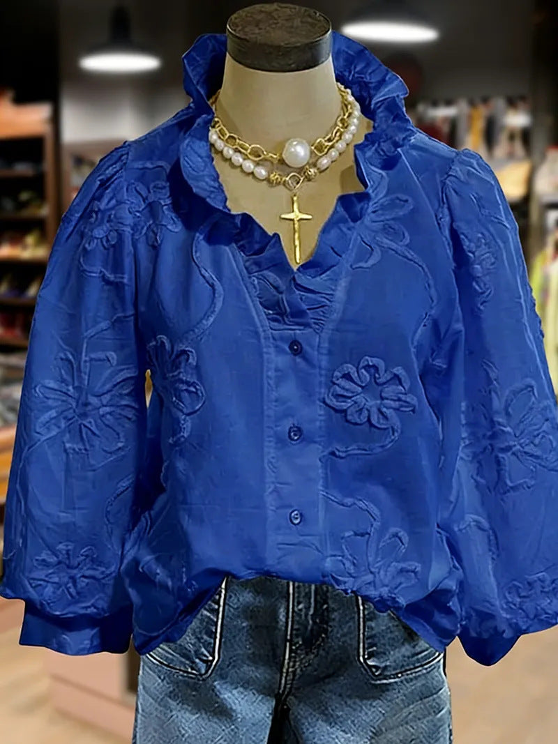 Button Down 3d Floral Top