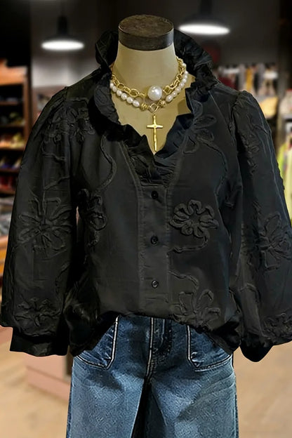 Button Down 3d Floral Top