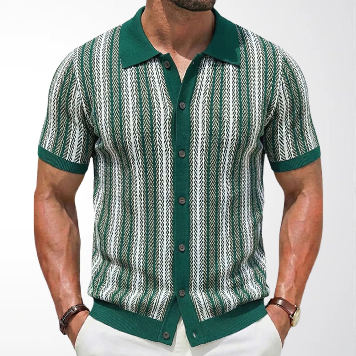 Striped Jacquard Business Polo Shirt