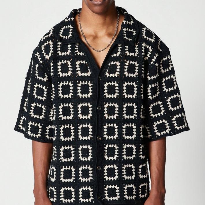Hollow Jacquard Short-Sleeve Polo