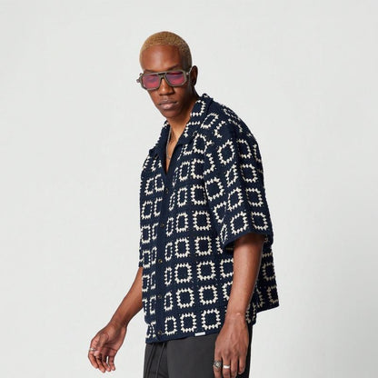 Hollow Jacquard Short-Sleeve Polo