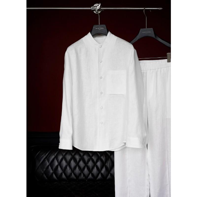 Linen Stand-Up Collar Shirt And Pants Two-Piece Set