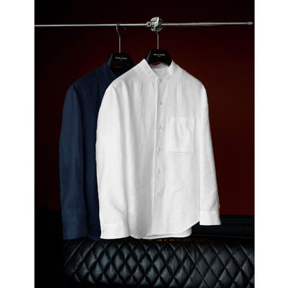 Linen Stand-Up Collar Shirt And Pants Two-Piece Set