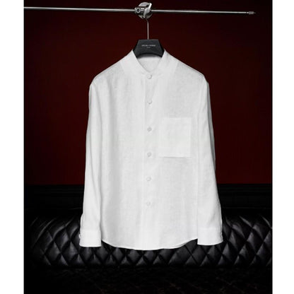 Linen Stand-Up Collar Shirt And Pants Two-Piece Set