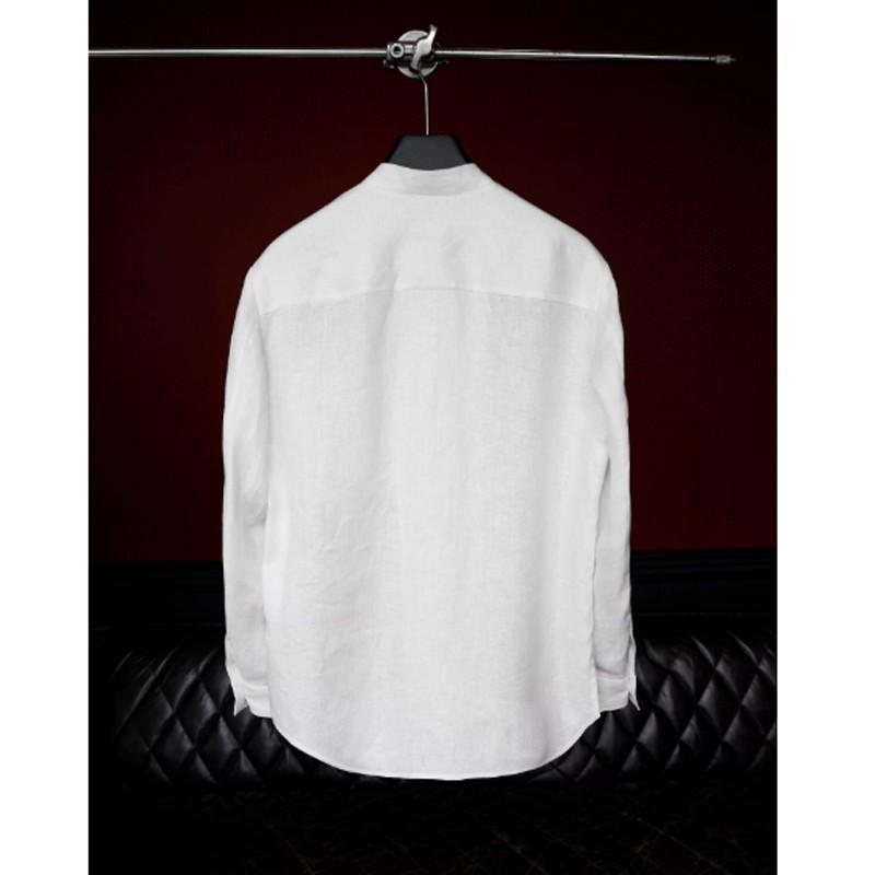 Linen Stand-Up Collar Shirt And Pants Two-Piece Set
