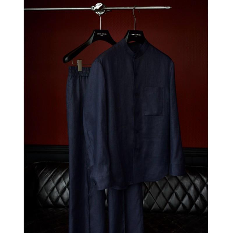 Linen Stand-Up Collar Shirt And Pants Two-Piece Set