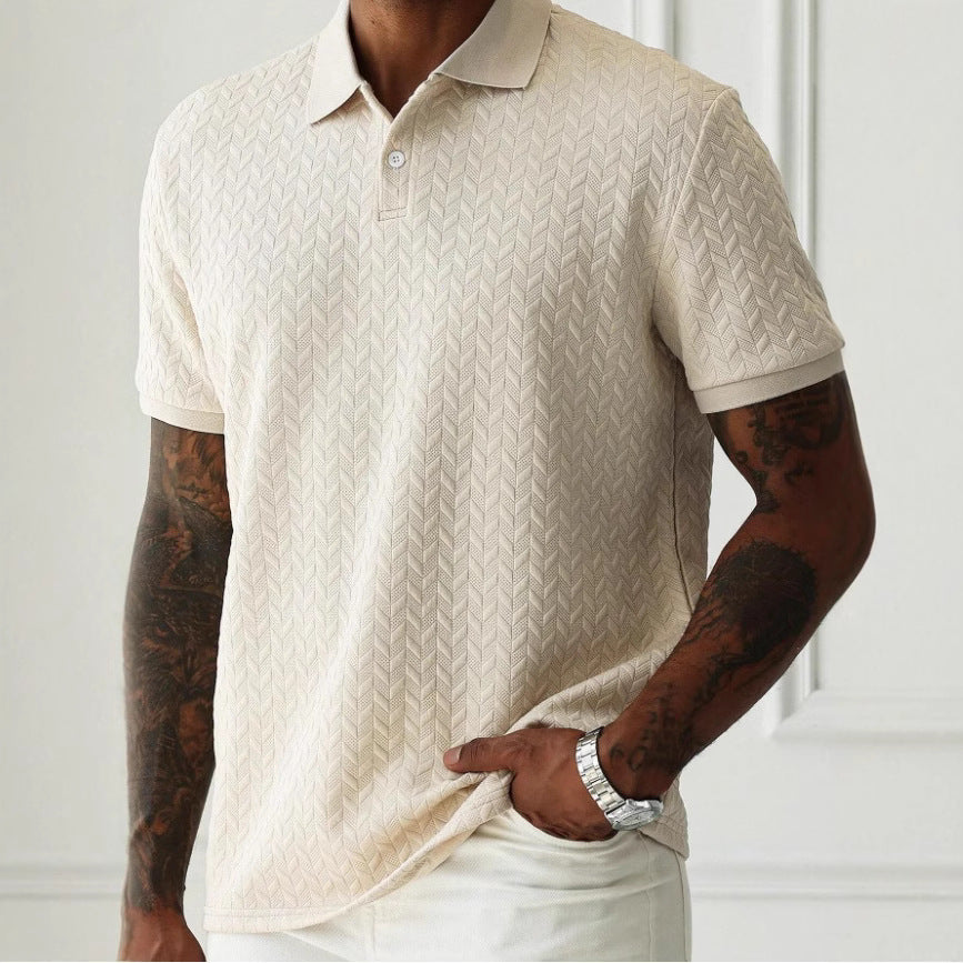 Men's Geometric Diamond-Textured Jacquard Knit Short-Sleeve Polo Shirt
