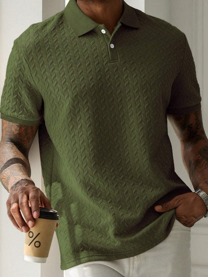 Men's Geometric Diamond-Textured Jacquard Knit Short-Sleeve Polo Shirt