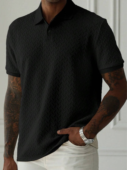 Men's Geometric Diamond-Textured Jacquard Knit Short-Sleeve Polo Shirt