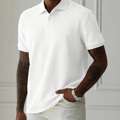 Men's Geometric Diamond-Textured Jacquard Knit Short-Sleeve Polo Shirt