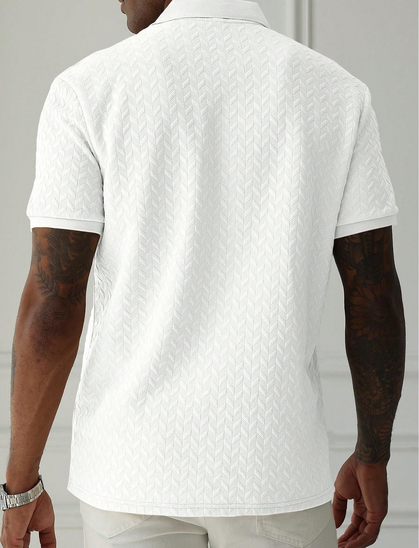 Men's Geometric Diamond-Textured Jacquard Knit Short-Sleeve Polo Shirt