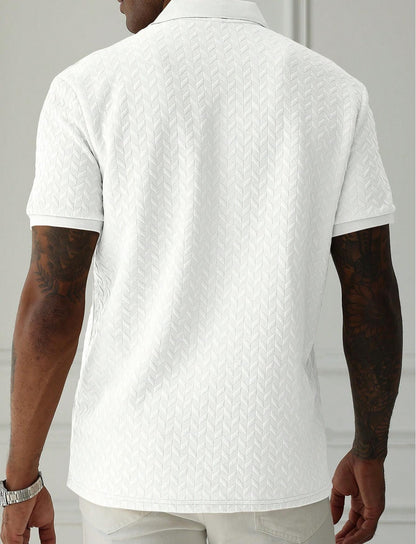 Men's Geometric Diamond-Textured Jacquard Knit Short-Sleeve Polo Shirt
