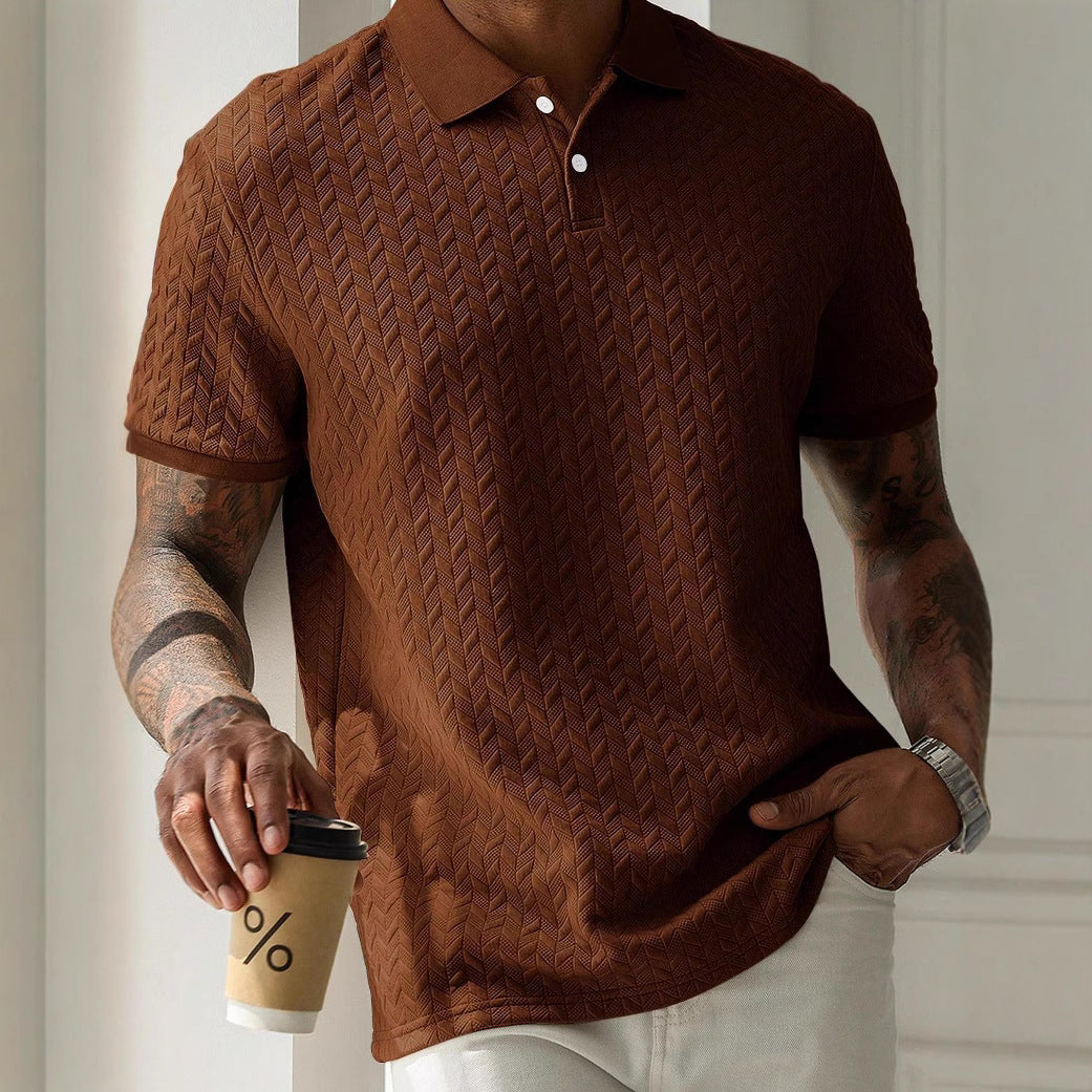 Men's Geometric Diamond-Textured Jacquard Knit Short-Sleeve Polo Shirt