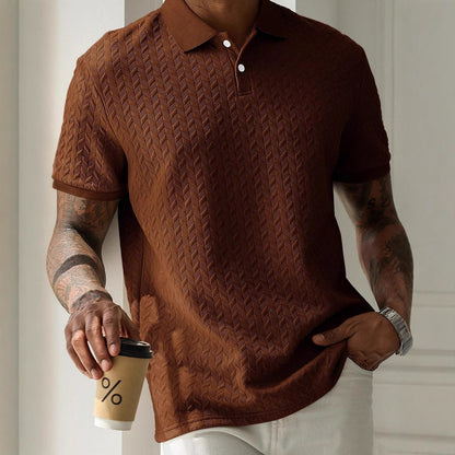 Men's Geometric Diamond-Textured Jacquard Knit Short-Sleeve Polo Shirt