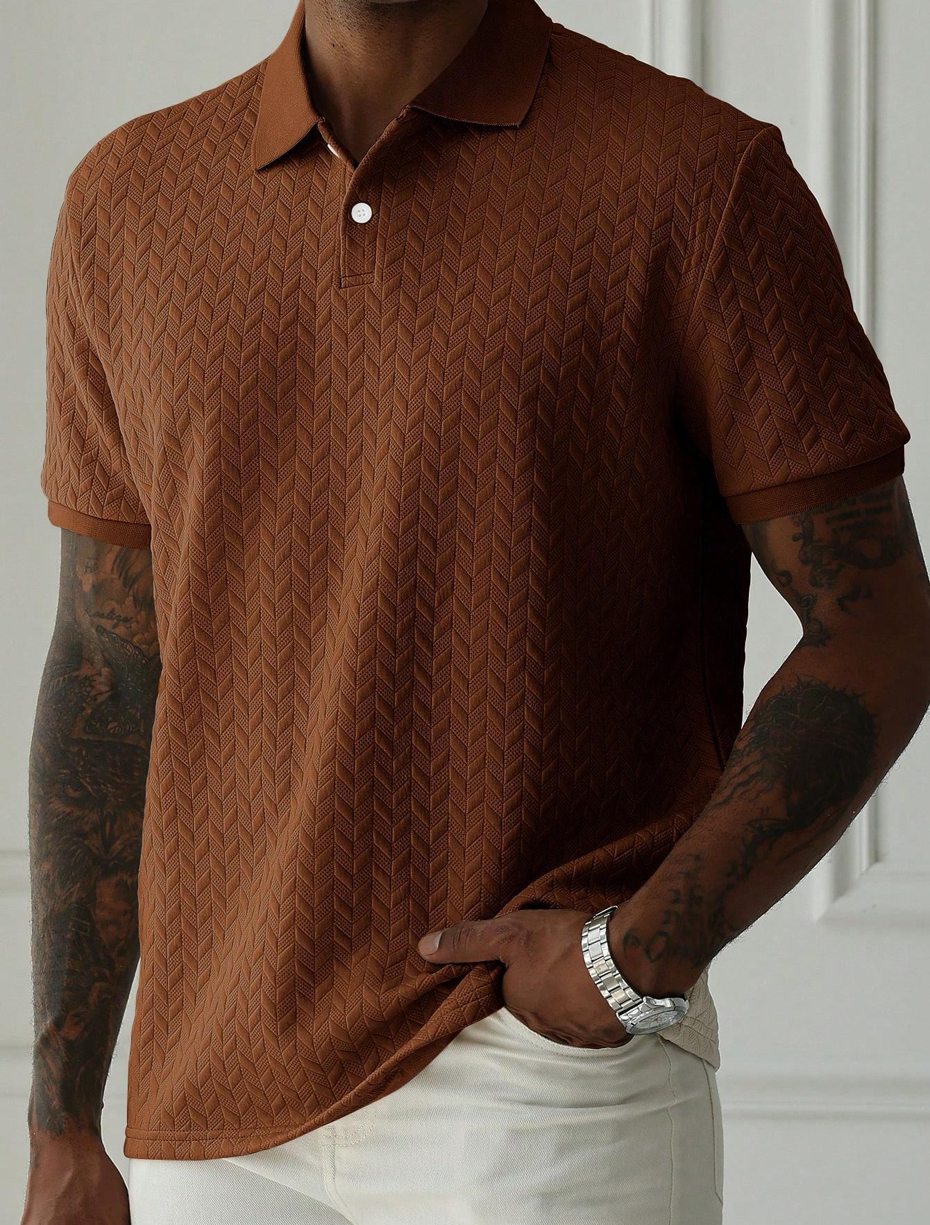 Men's Geometric Diamond-Textured Jacquard Knit Short-Sleeve Polo Shirt