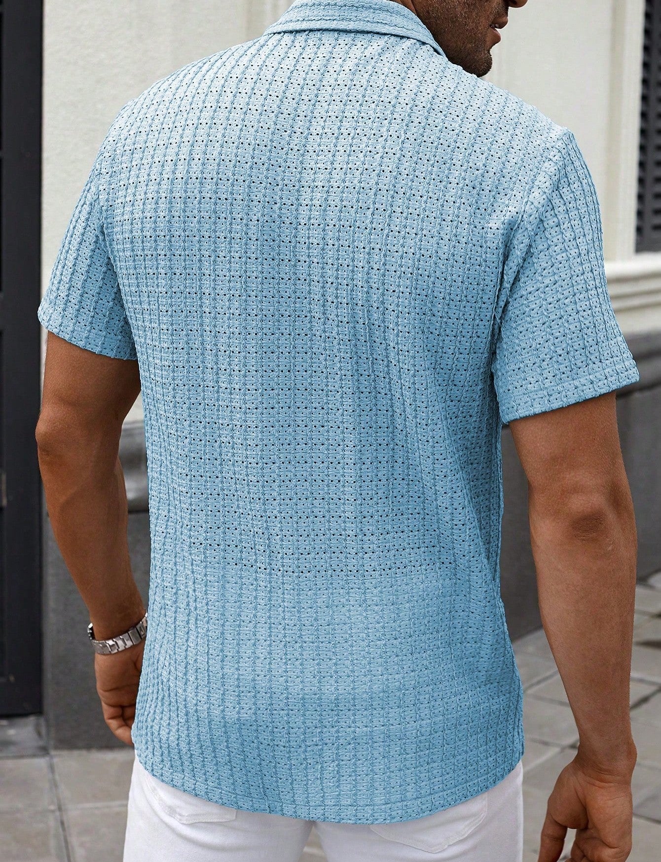 Men's Relaxed Hollow-Out Jacquard Knit Cuban Collar Shirt
