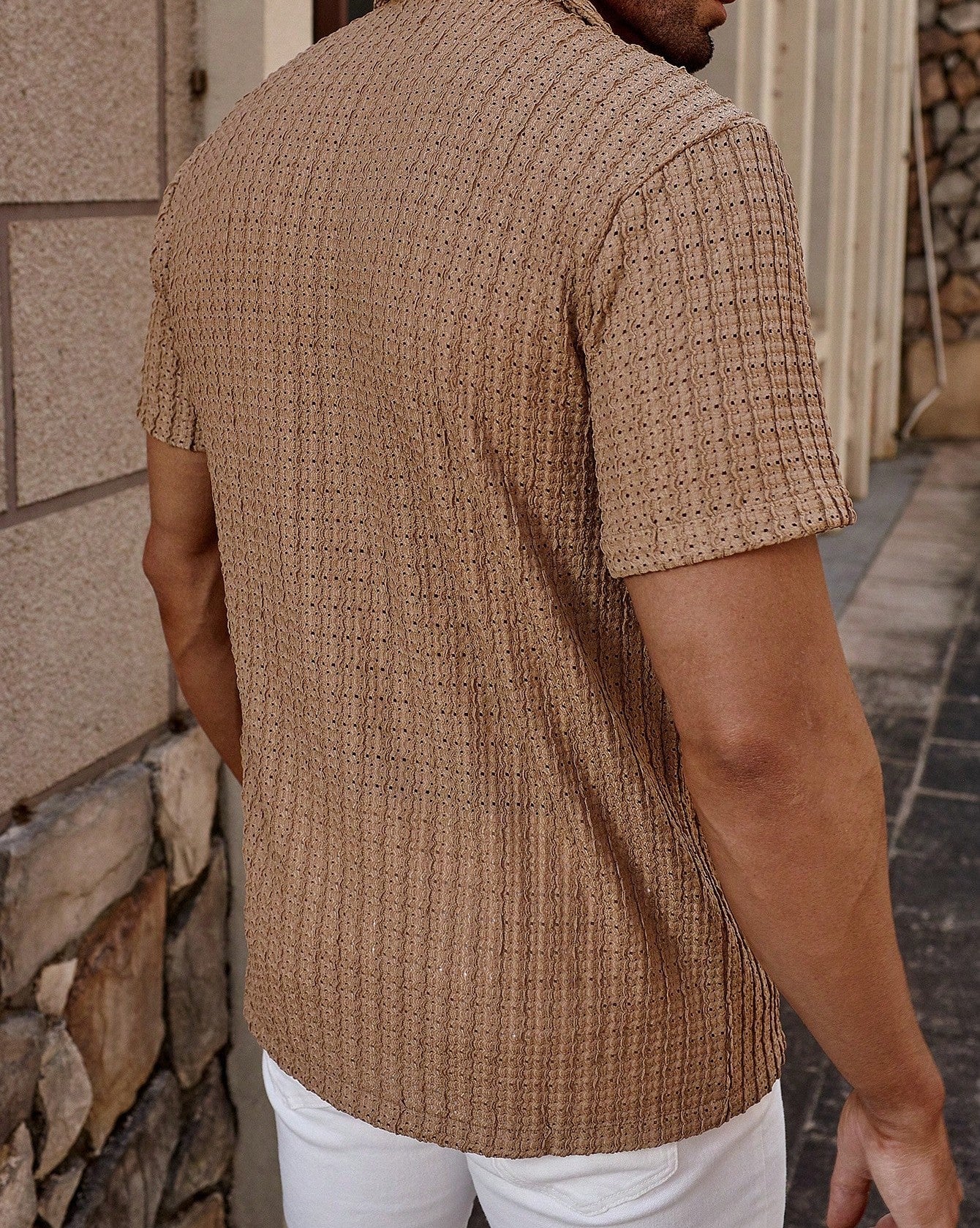 Men's Relaxed Hollow-Out Jacquard Knit Cuban Collar Shirt