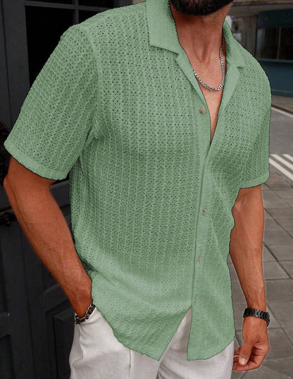 Men's Relaxed Hollow-Out Jacquard Knit Cuban Collar Shirt