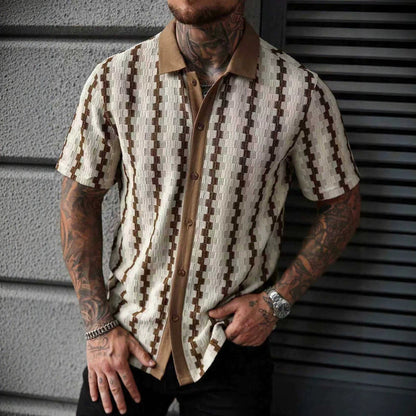 Men's Retro Checkered Knit Short-Sleeve Shirt