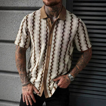 Men's Retro Checkered Knit Short-Sleeve Shirt