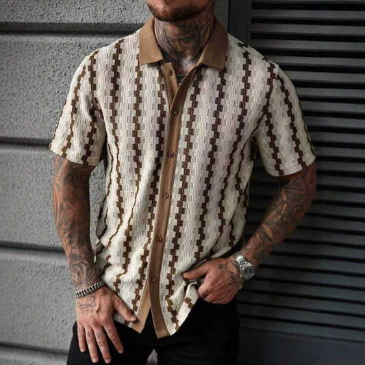 Men's Retro Checkered Knit Short-Sleeve Shirt