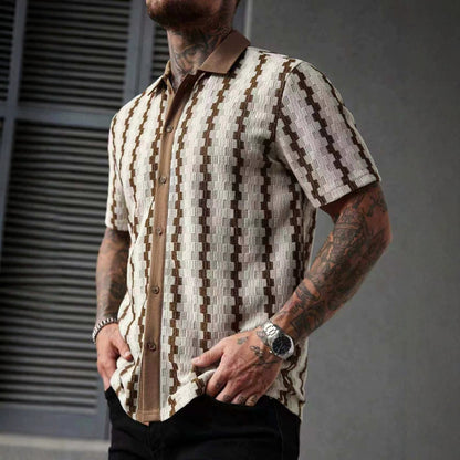 Men's Retro Checkered Knit Short-Sleeve Shirt