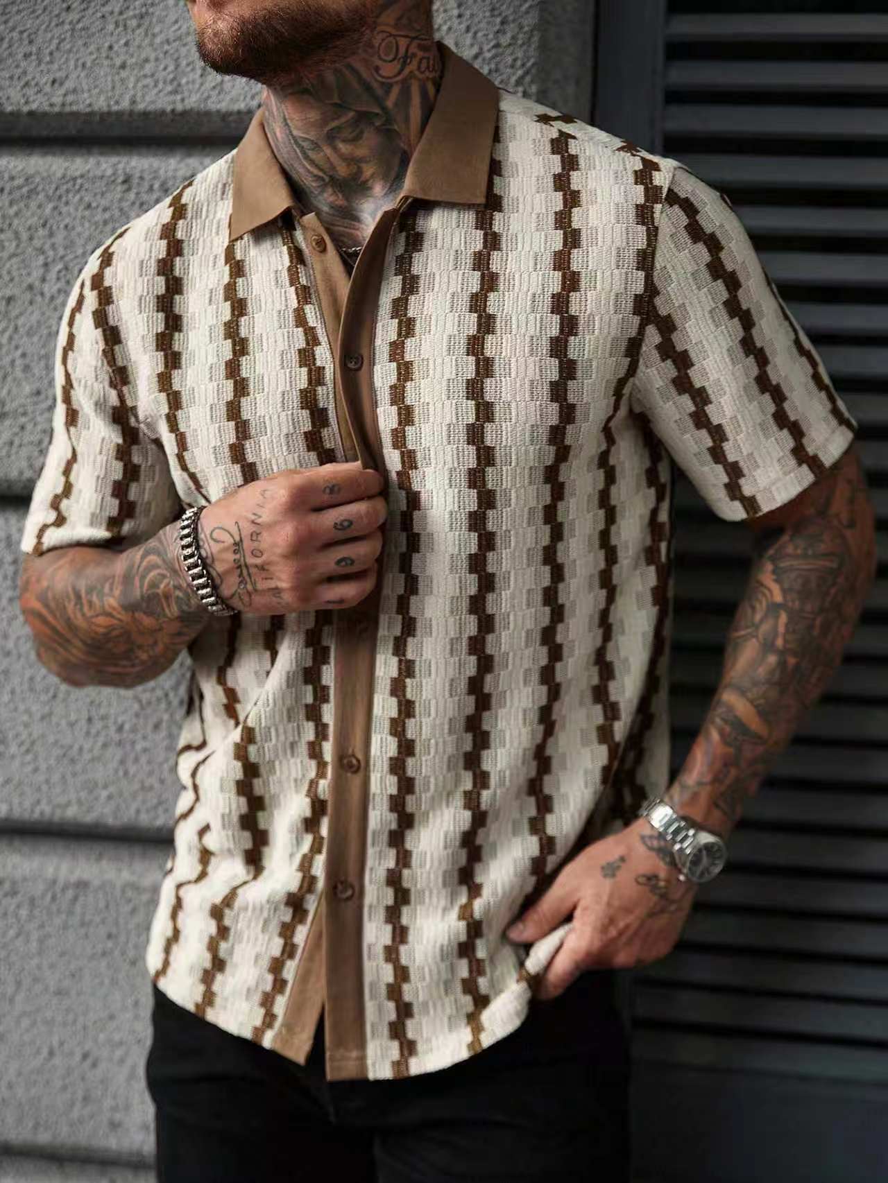 Men's Retro Checkered Knit Short-Sleeve Shirt