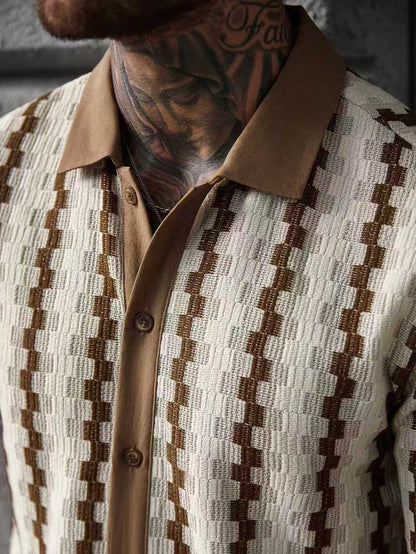 Men's Retro Checkered Knit Short-Sleeve Shirt