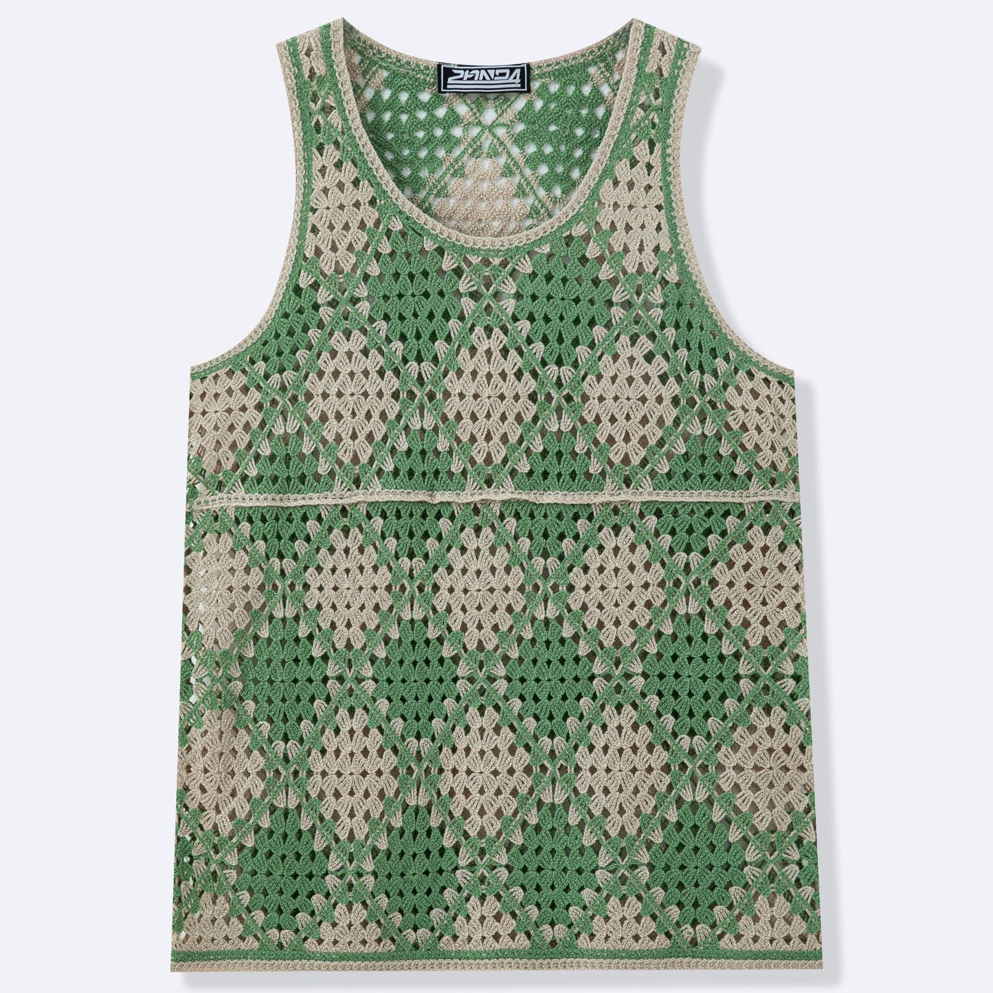 Color-blocked diamond pattern openwork knit vest