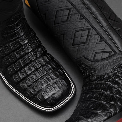 TOTAL BLACK Anaconda Leather Boots - Square Toe