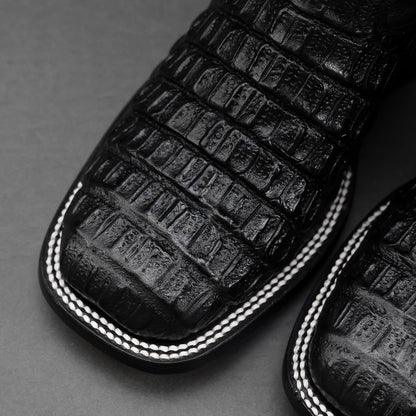 TOTAL BLACK Anaconda Leather Boots - Square Toe