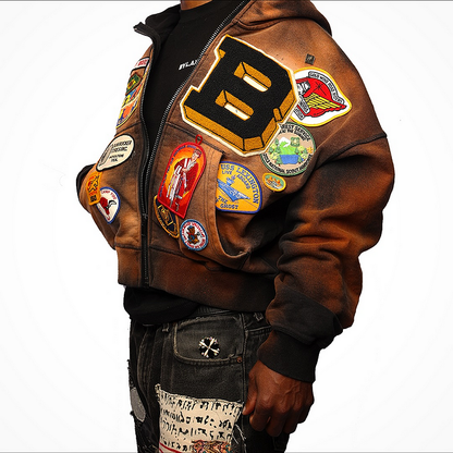 Casual Preppy Style Badge Zip-up Hoodie