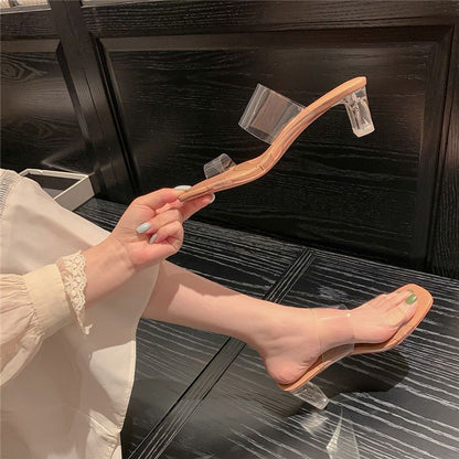 Transparent Chunky Crystal High Heels