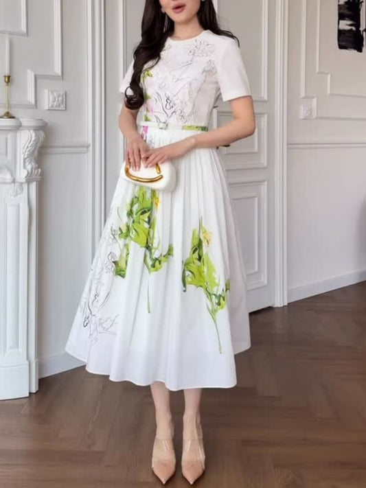 Rose Print Elegant Dress